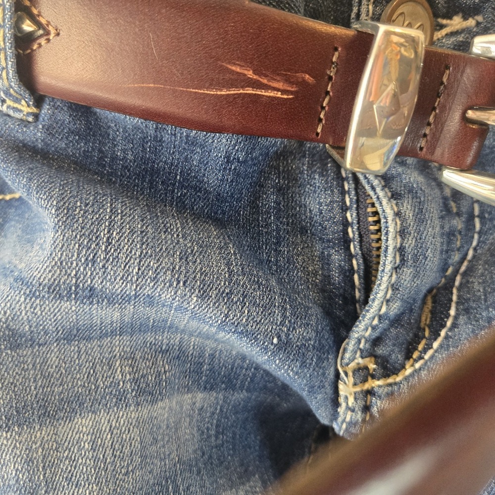 Brighton Leather Belt Sz 36 Brown Western Concho‎ Silver Buckle Boho Rodeo Flaw - Picture 9 of 16